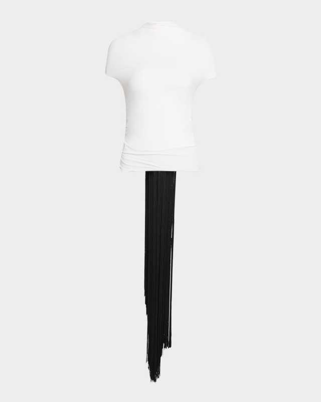 Fringe High-Neck Ruched Jersey Top